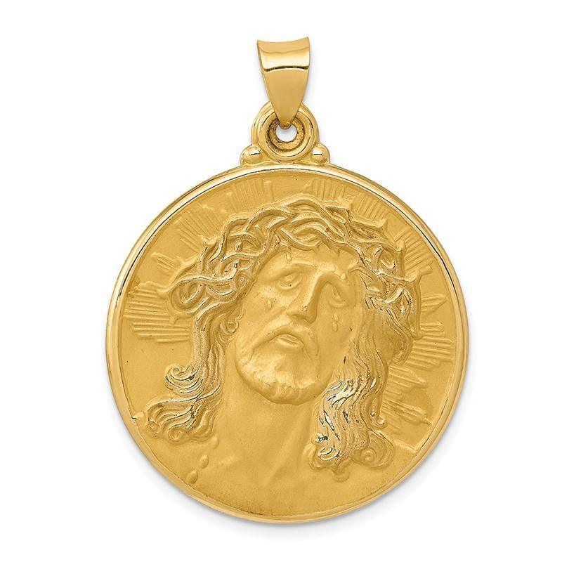 14k Polished and Satin Face of Jesus Medal Pendant - Seattle Gold Grillz