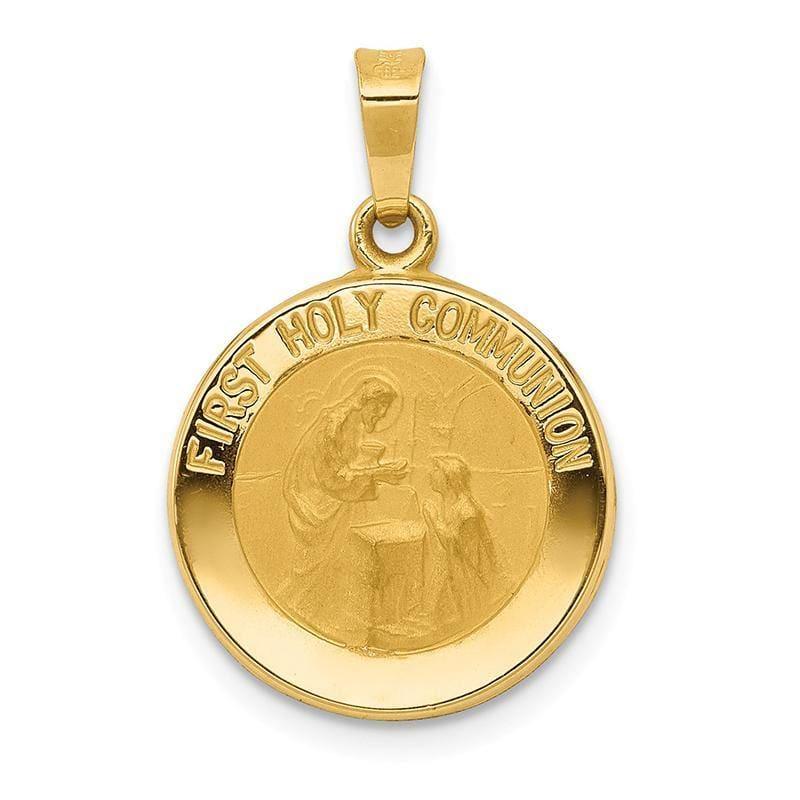 14k Polished and Satin First Holy Communion Medal Pendant - Seattle Gold Grillz