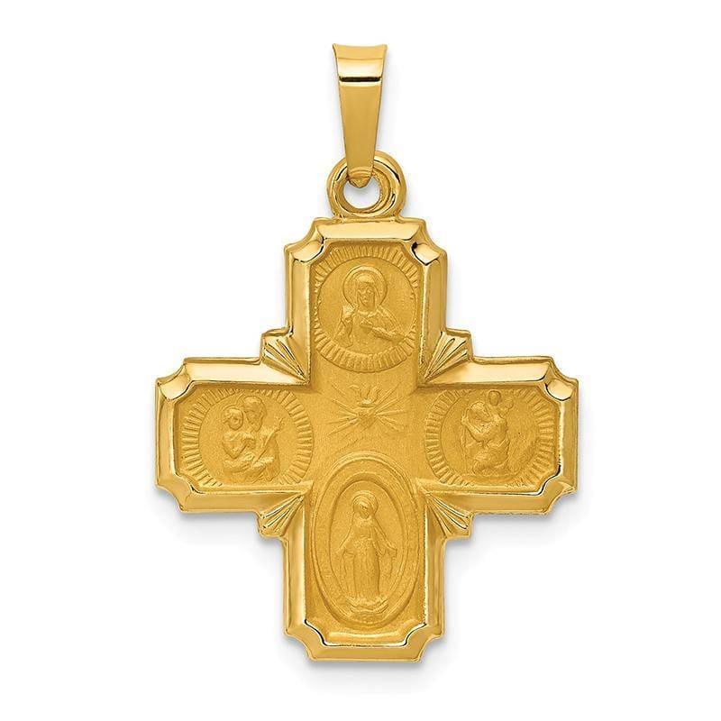 14k Polished and Satin Four Way Medal Pendant - Seattle Gold Grillz