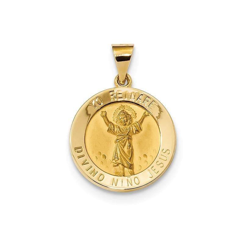 14k Polished & Satin Hollow Divino Nino Round Medal Pendant - Seattle Gold Grillz