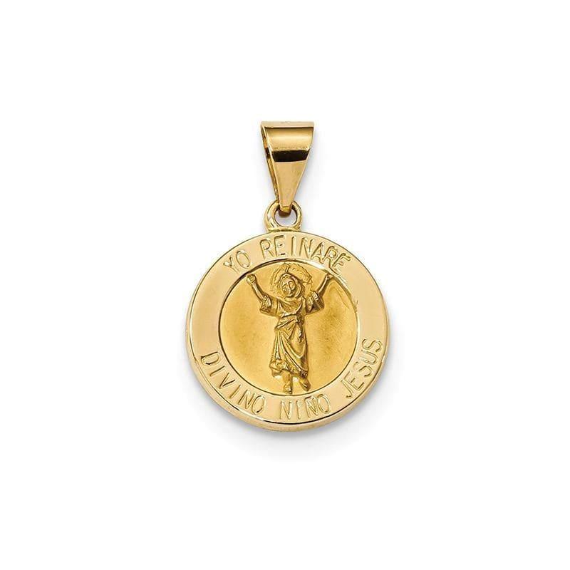 14k Polished & Satin Hollow Divino Nino Round Medal Pendant - Seattle Gold Grillz