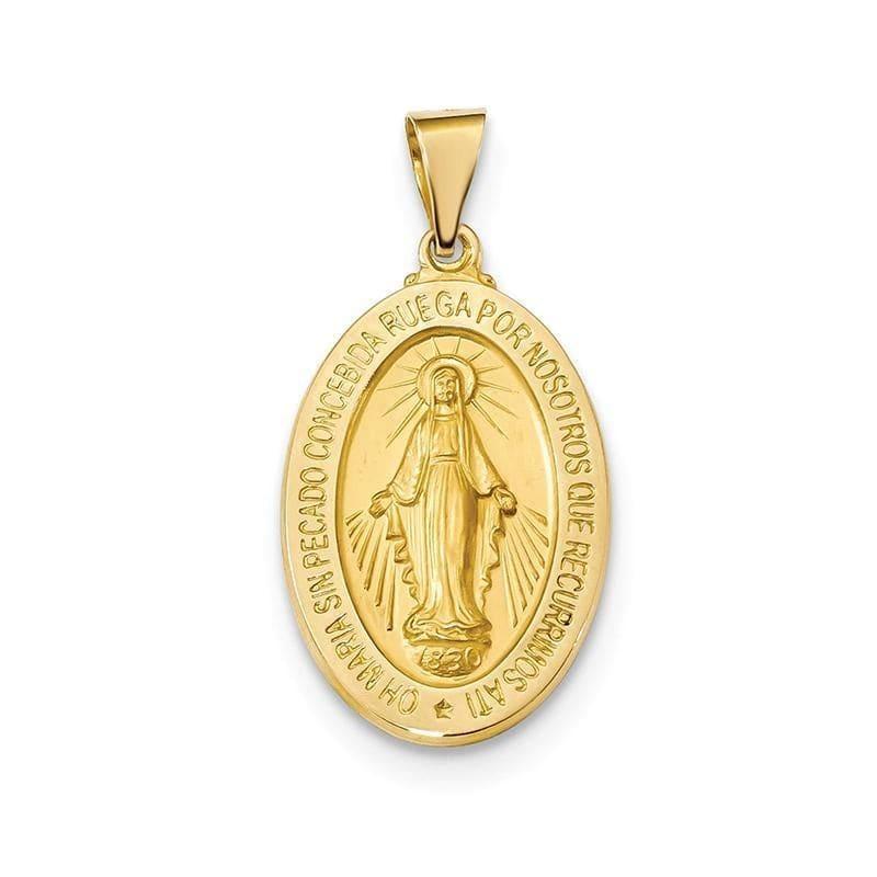 14k Polished and Satin Hollow Spanish Miraculous Medal Pendant - Seattle Gold Grillz
