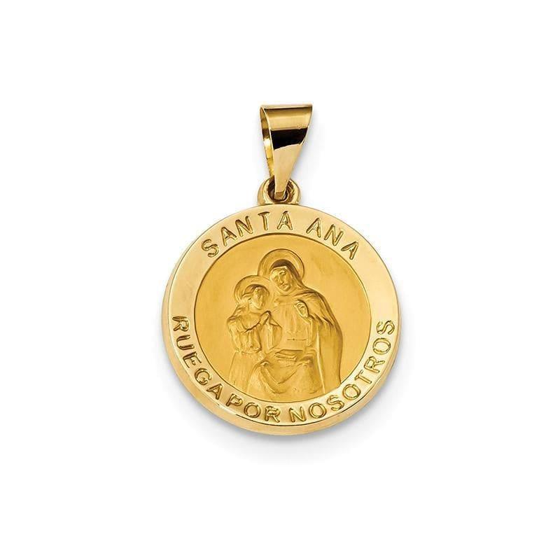14k Polished & Satin Hollow Spanish Saint Anne Medal Pendant - Seattle Gold Grillz