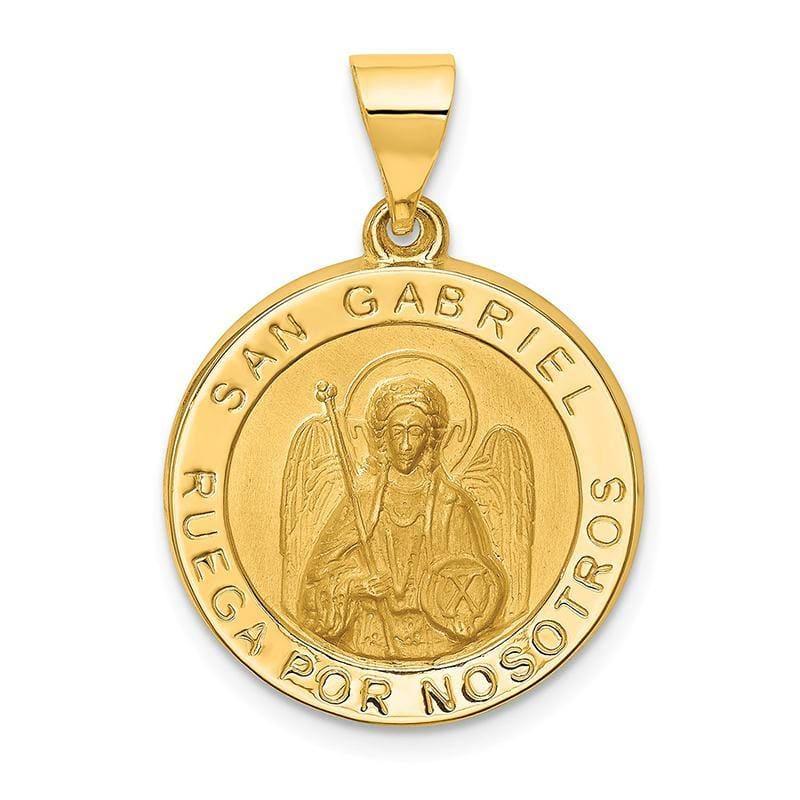 14k Polished & Satin Hollow Spanish St. Gabriel Medal Pendant - Seattle Gold Grillz