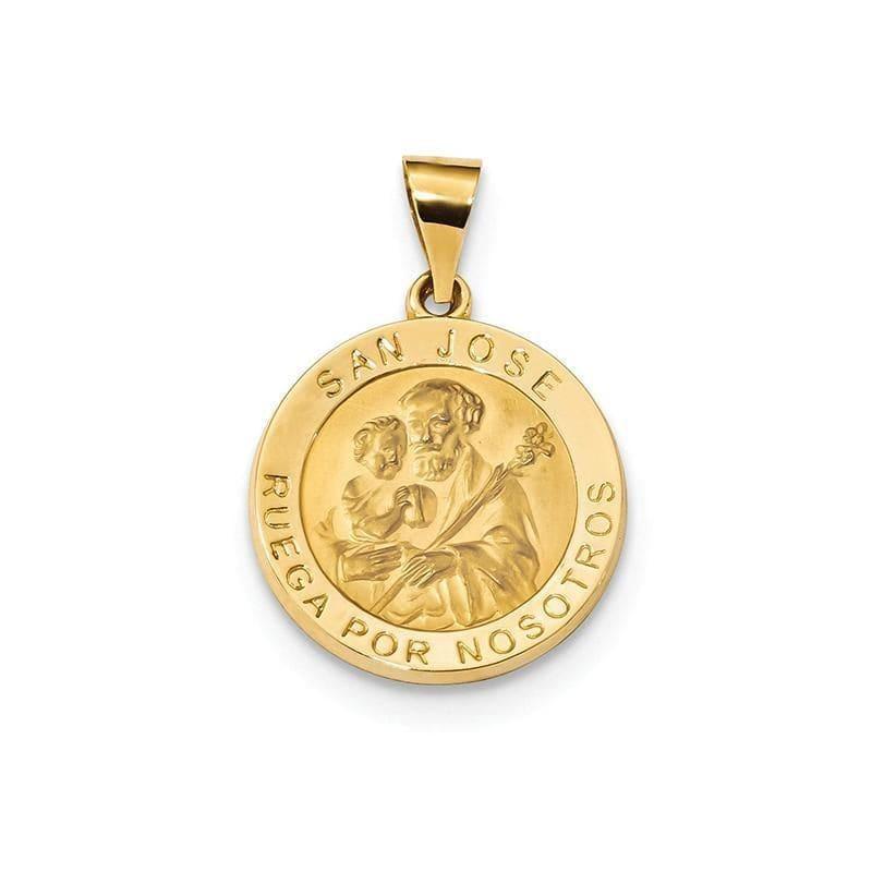 14k Polished & Satin Hollow Spanish St. Joseph Medal Pendant - Seattle Gold Grillz
