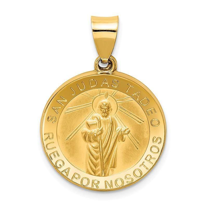 14k Polished & Satin Hollow Spanish St. Jude Thaddeus Medal Pendant - Seattle Gold Grillz