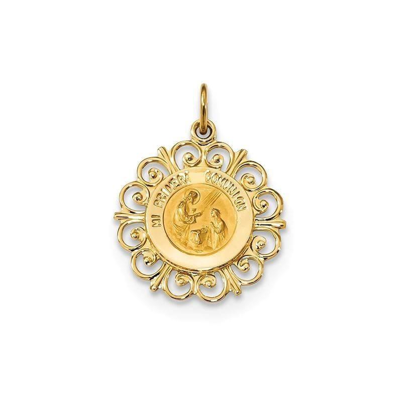 14k Polished and Satin Spanish 1st Communion Medal Pendant - Seattle Gold Grillz