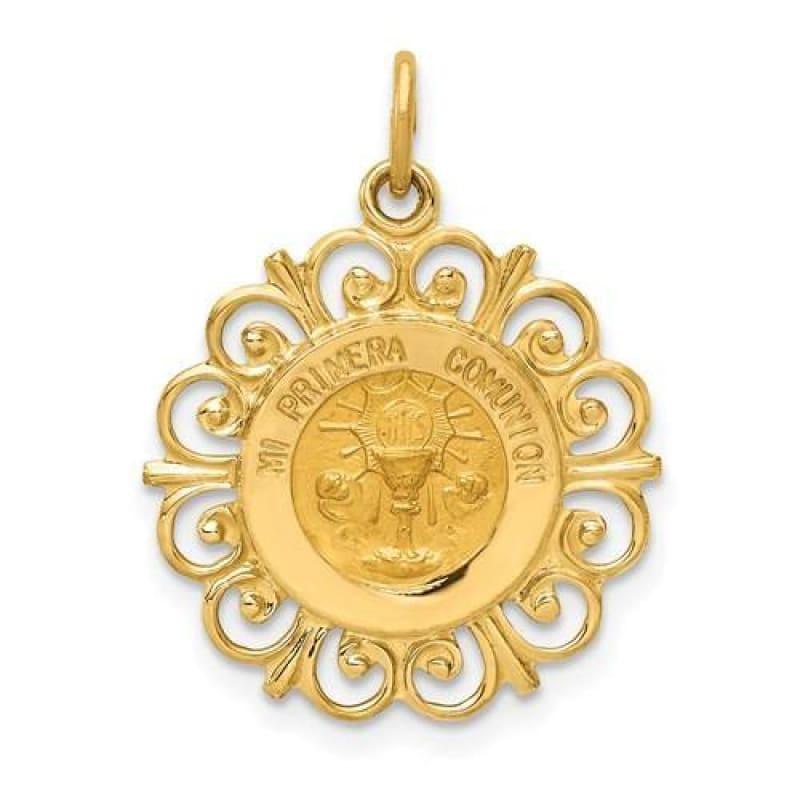 14k Polished and Satin Spanish Communion Cup Medal Pendant - Seattle Gold Grillz