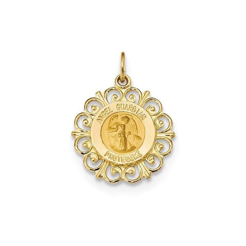 14k Polished and Satin Spanish Guardian Angel Medal Pendant - Seattle Gold Grillz