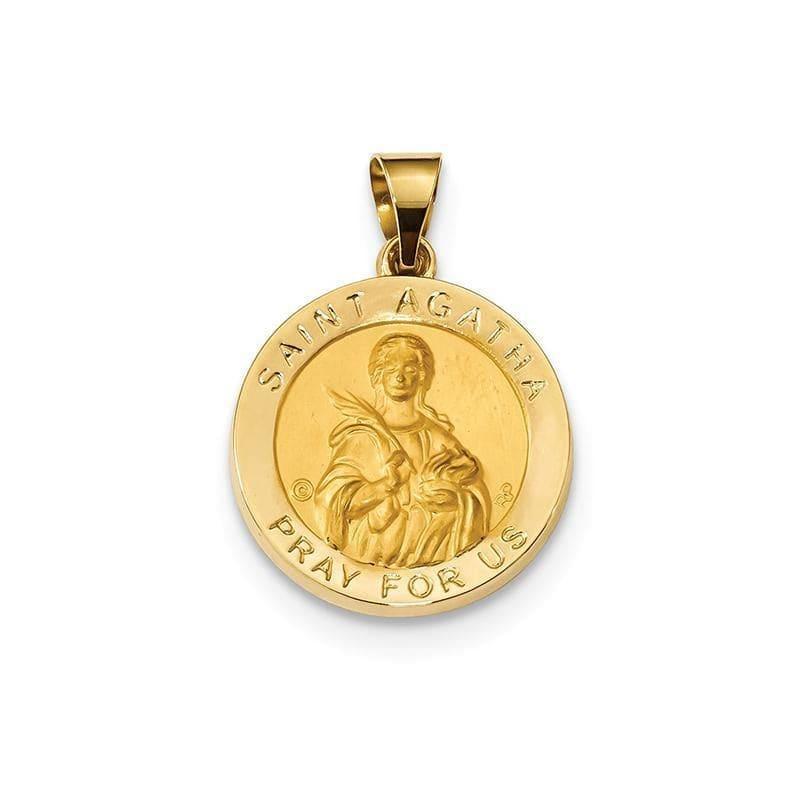 14k Polished & Satin St. Agatha Hollow Medal Pendant - Seattle Gold Grillz