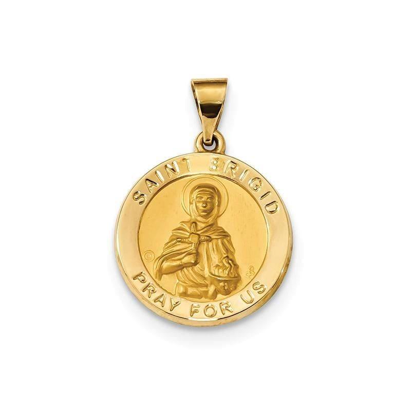 14k Polished & Satin St. Brigid Hollow Medal Pendant - Seattle Gold Grillz