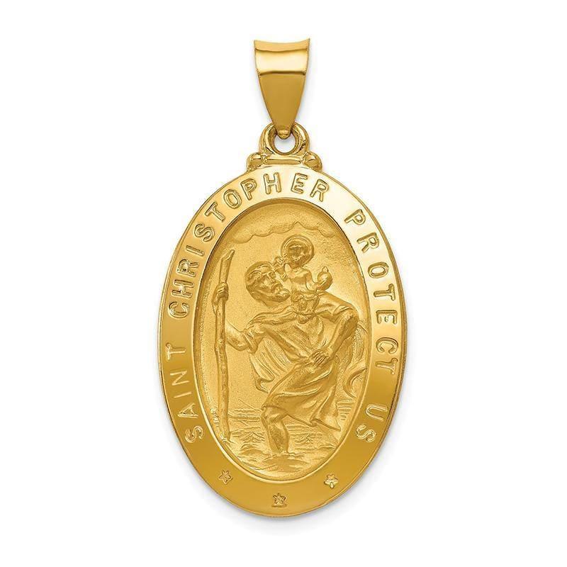 14k Polished and Satin St. Christopher Medal Pendant - Seattle Gold Grillz