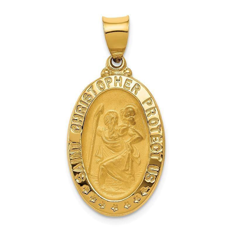 14k Polished and Satin St. Christopher Medal Pendant - Seattle Gold Grillz