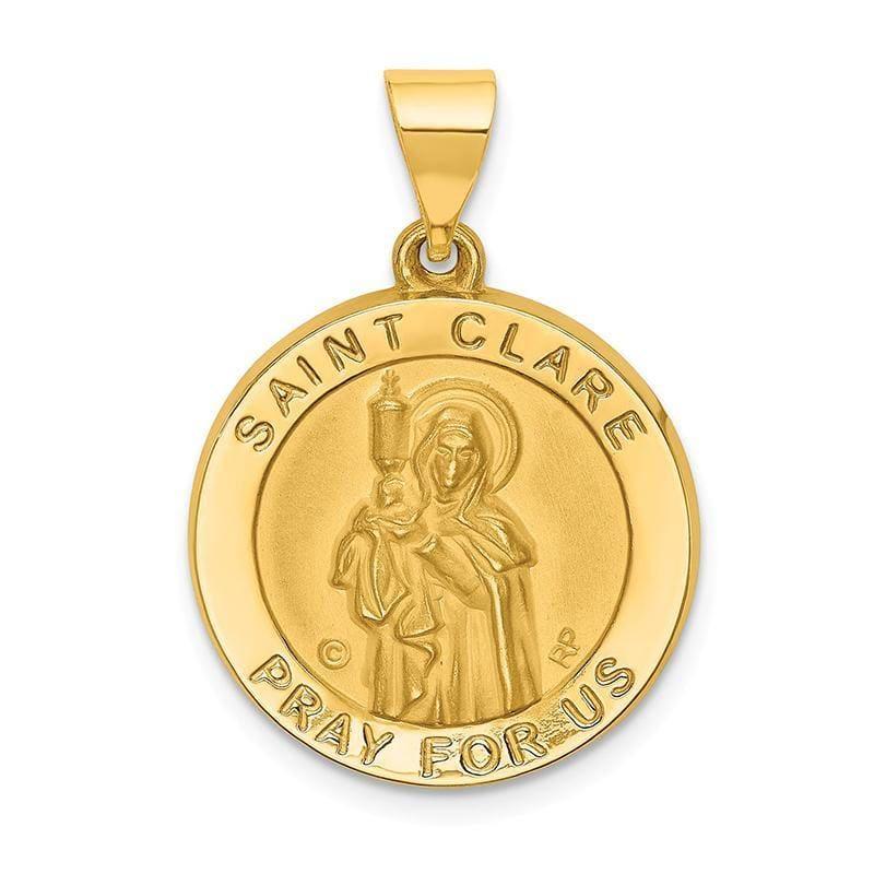 14k Polished & Satin St. Clare Hollow Medal Pendant - Seattle Gold Grillz