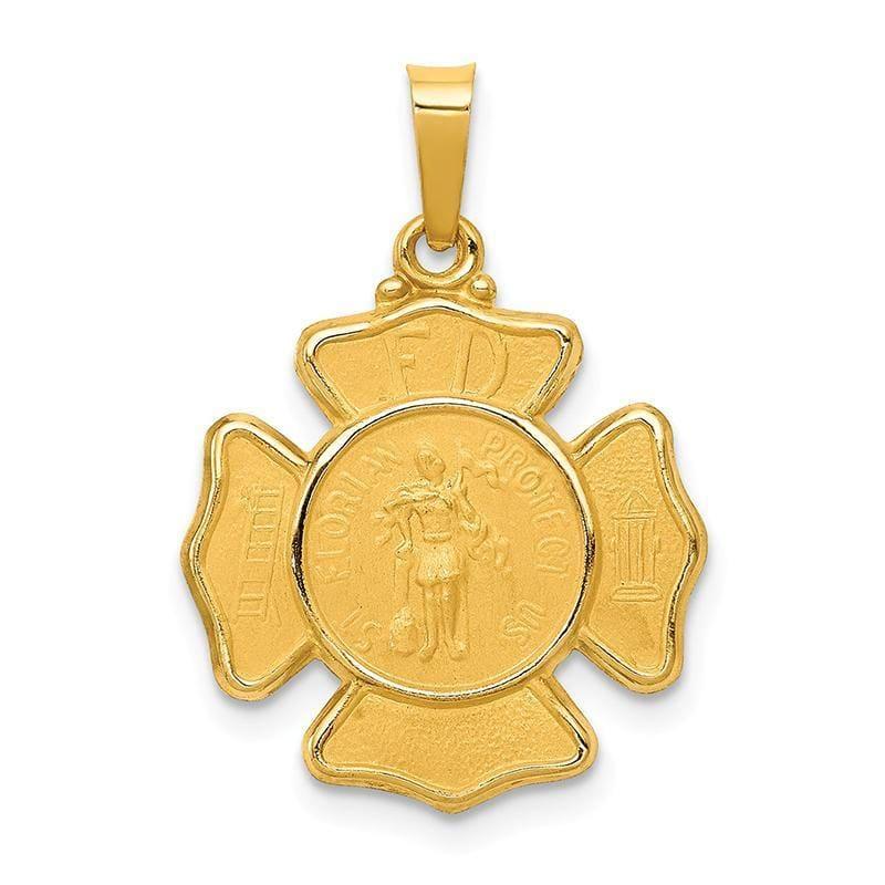 14k Polished and Satin St. Florian Badge Medal Pendant - Seattle Gold Grillz