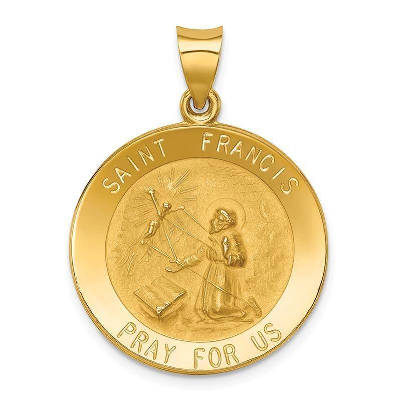 14k Polished and Satin St. Francis Medal Pendant - Seattle Gold Grillz