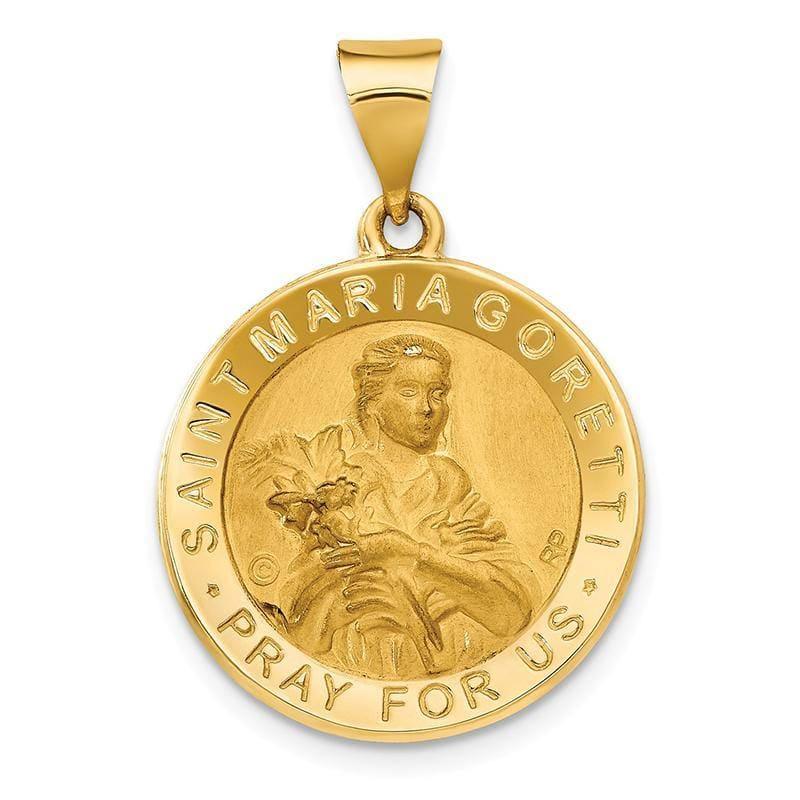14k Polished & Satin St. Maria Goretti Hollow Medal Pendant - Seattle Gold Grillz
