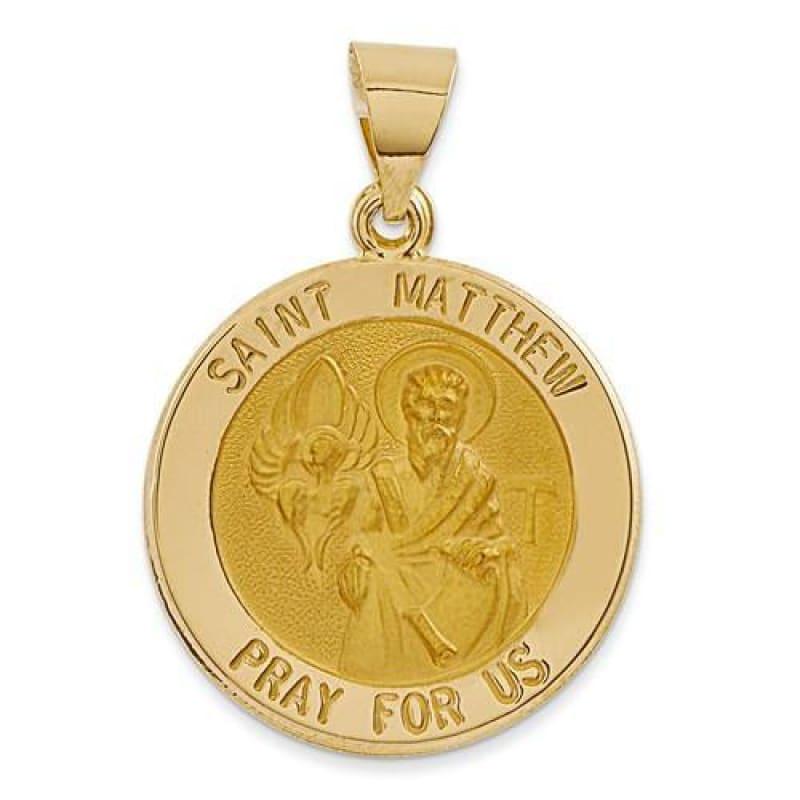 14k Polished and Satin St. Matthew Medal Pendant - Seattle Gold Grillz
