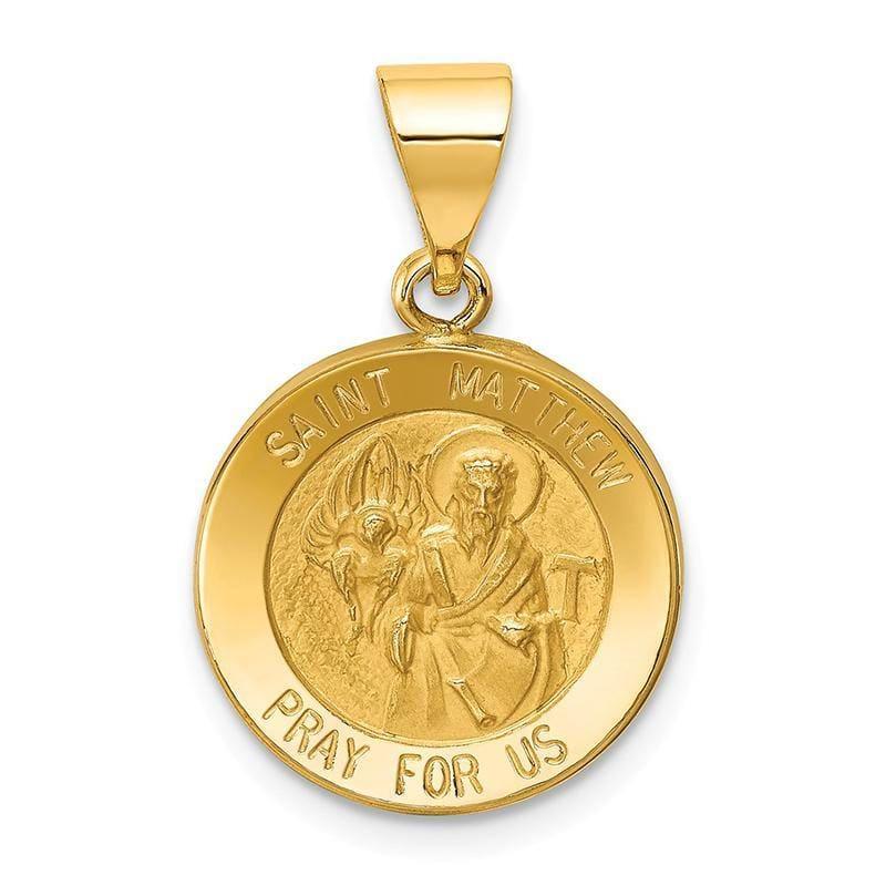 14k Polished and Satin St. Matthew Medal Pendant - Seattle Gold Grillz