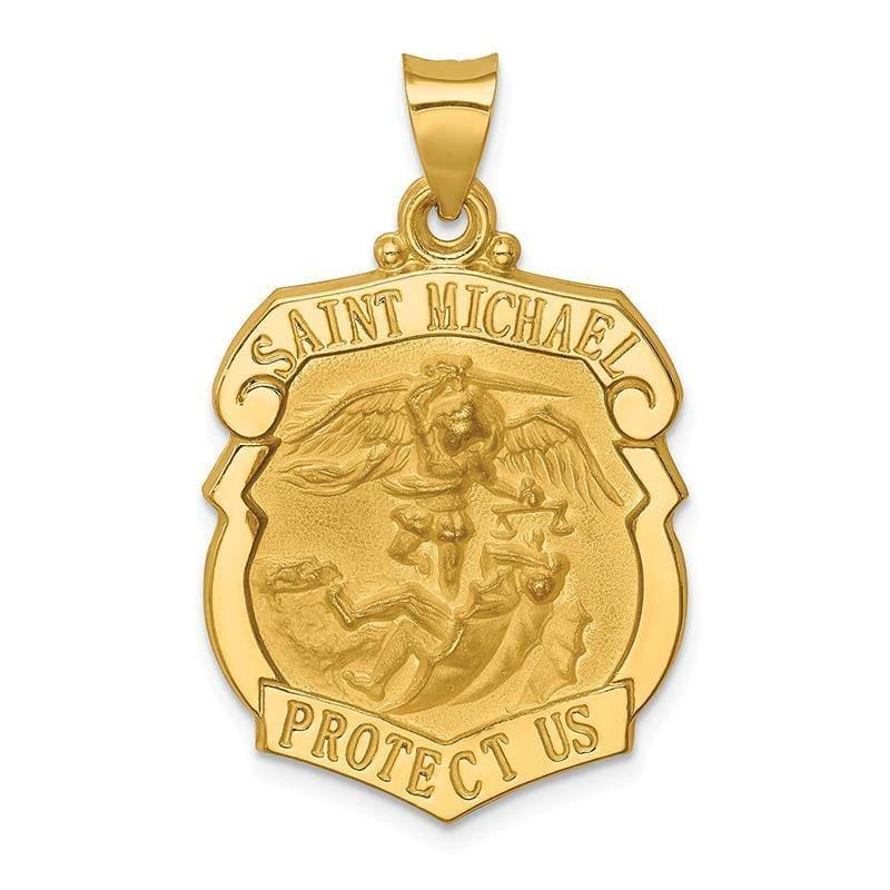 14k Polished and Satin St. Michael Badge Medal Pendant - Seattle Gold Grillz