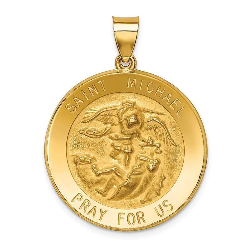 14k Polished and Satin St. Michael Medal Pendant - Seattle Gold Grillz