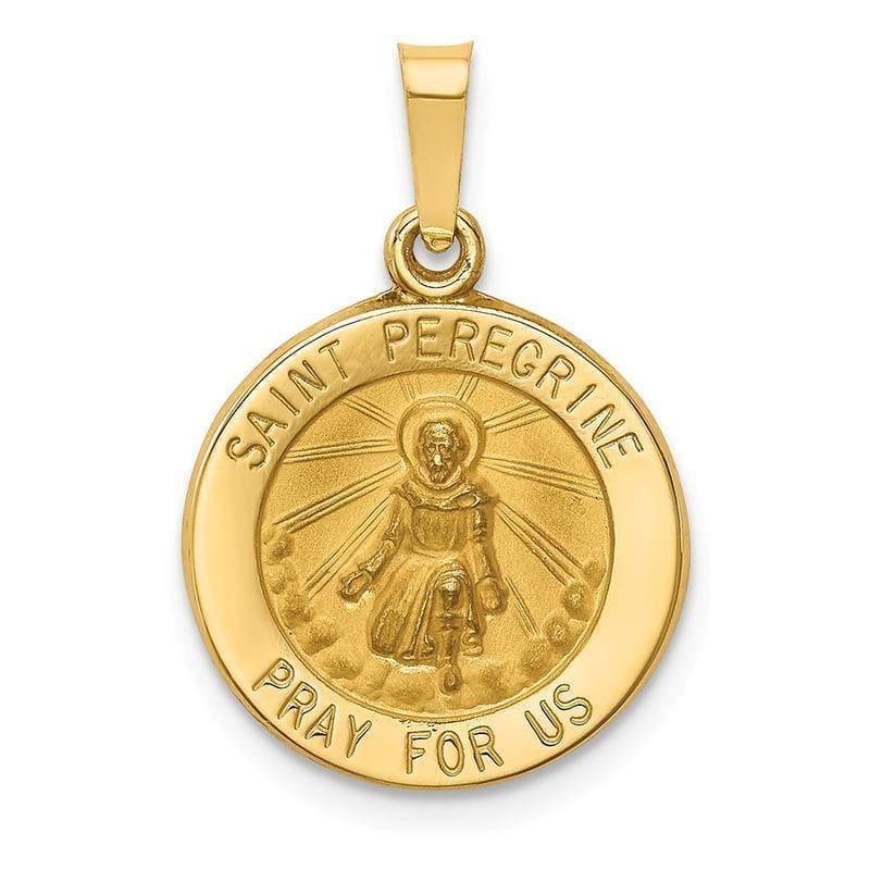 14k Polished and Satin St. Peregrine Medal Pendant - Seattle Gold Grillz