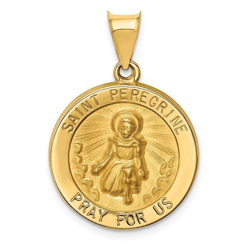 14k Polished and Satin St. Peregrine Medal Pendant - Seattle Gold Grillz