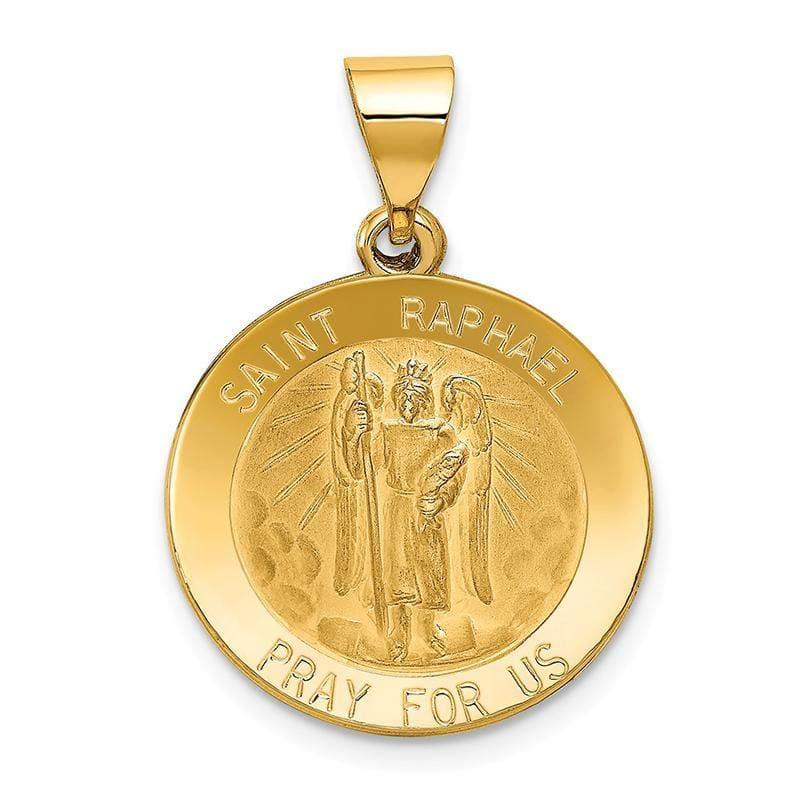 14k Polished and Satin St. Raphael Medal Pendant - Seattle Gold Grillz