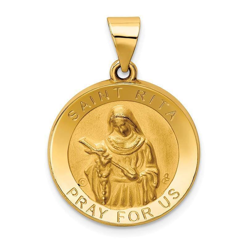 14k Polished & Satin St. Rita Hollow Medal Pendant - Seattle Gold Grillz