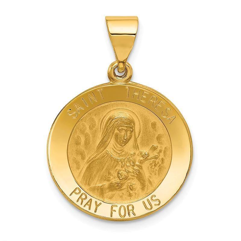 14k Polished and Satin St. Theresa Medal Pendant - Seattle Gold Grillz