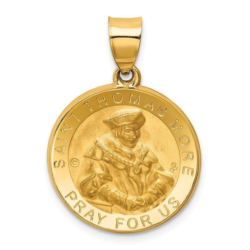 14k Polished & Satin St. Thomas More Hollow Medal Pendant - Seattle Gold Grillz