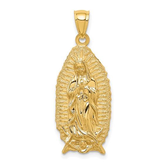 14K Polished and Textured Guadalupe Pendant - Seattle Gold Grillz