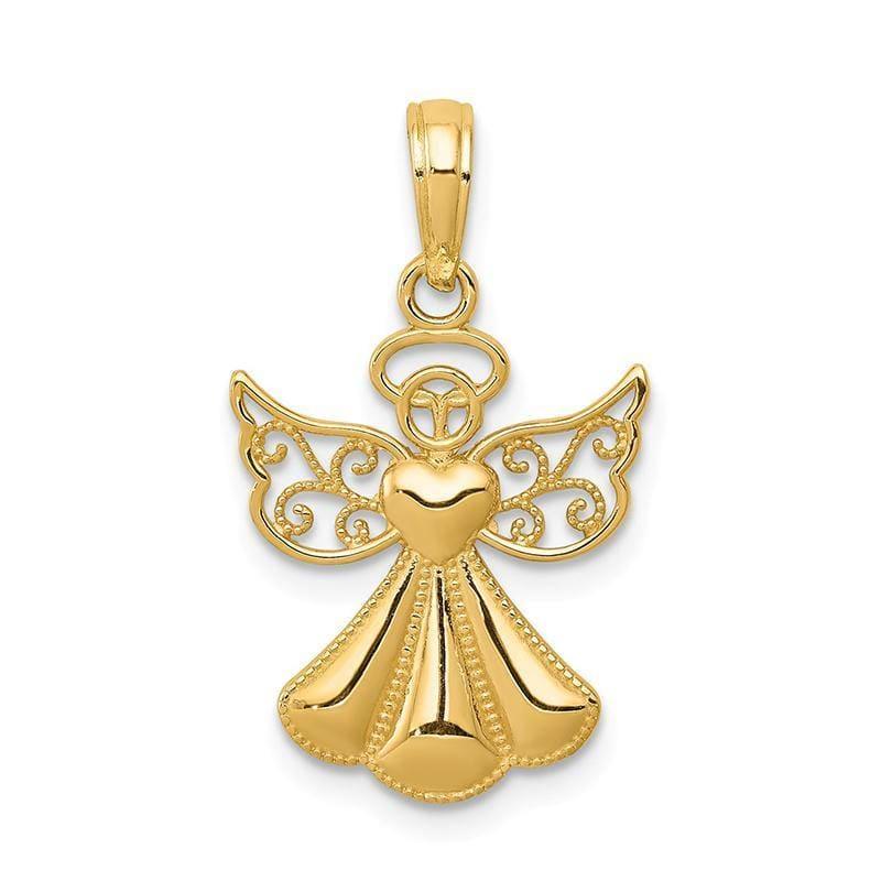 14k Polished & Textured Guardian Angel w-Heart Pendant - Seattle Gold Grillz