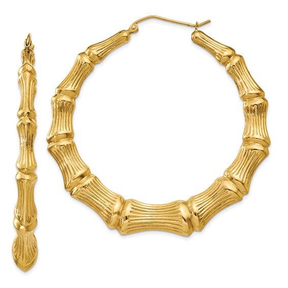 14k Polished Bamboo Hoop Earrings - Seattle Gold Grillz