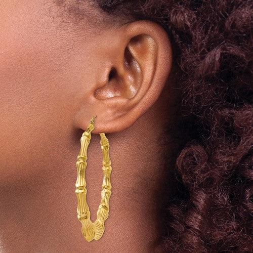 14k Polished Bamboo Hoop Earrings - Seattle Gold Grillz