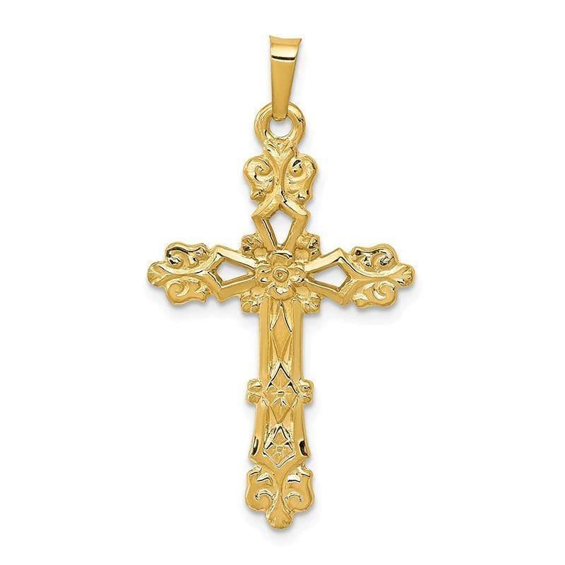 14k Polished Budded Cross Pendant - Seattle Gold Grillz