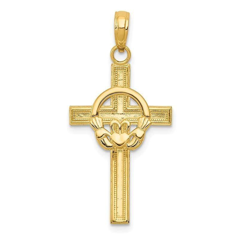14k Polished Claddagh Cross Pendant. Weight: 1.04, Length: 32, Width: 16 - Seattle Gold Grillz