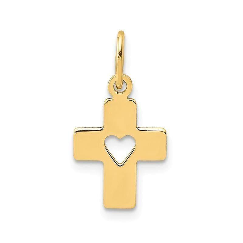 14k Polished Cross with Heart Pendant - Seattle Gold Grillz