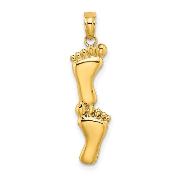 14K Polished Double Vertical Feet Charm - Seattle Gold Grillz