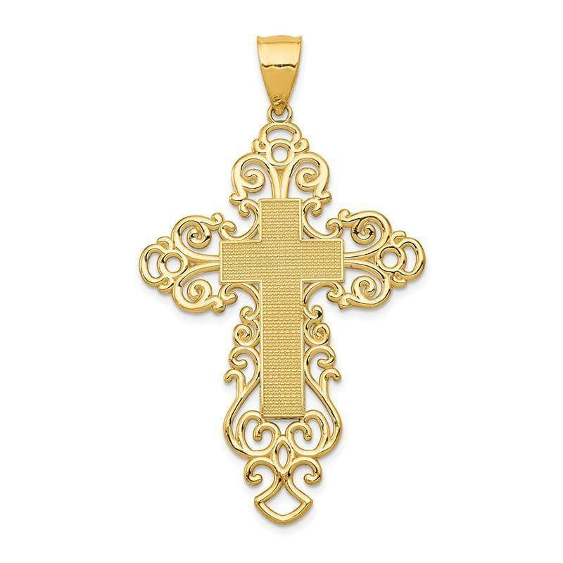 14k Polished Fancy Cross Pendant - Seattle Gold Grillz