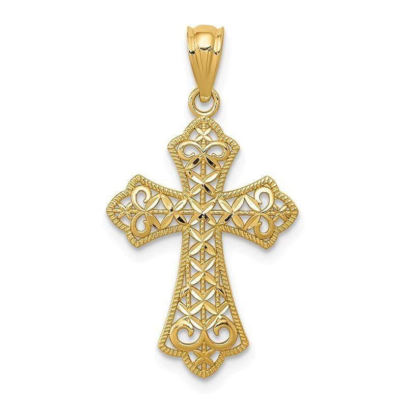 14k Polished Filigree Cross Pendant - Seattle Gold Grillz