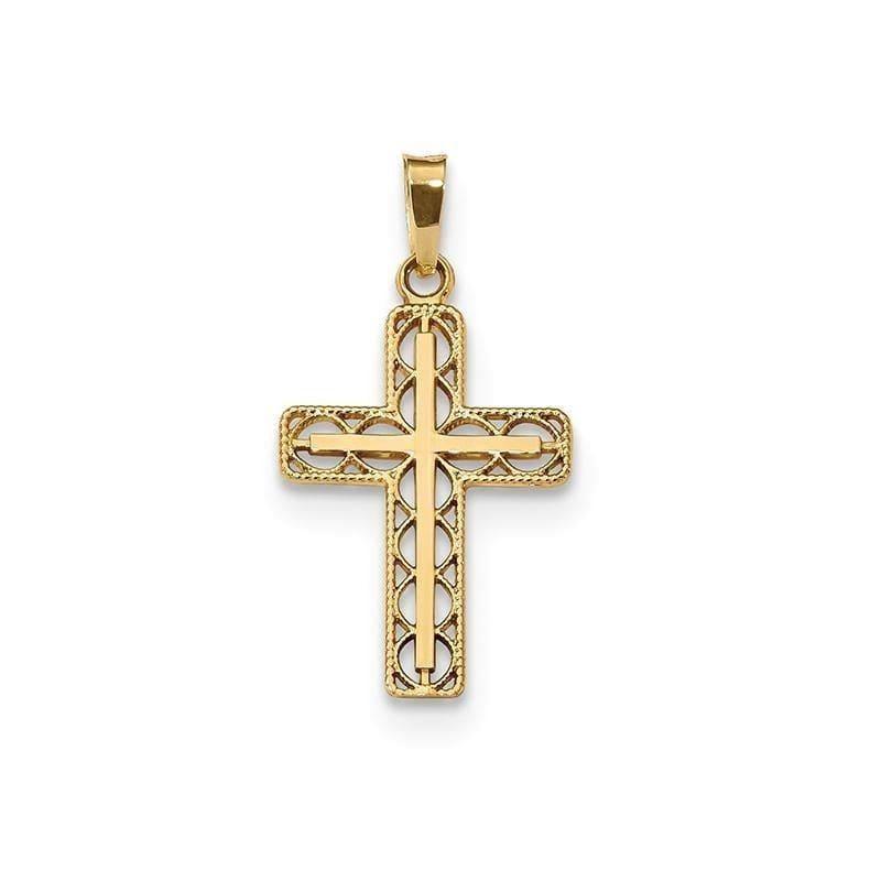 14k Polished Filigree Cross Pendant - Seattle Gold Grillz