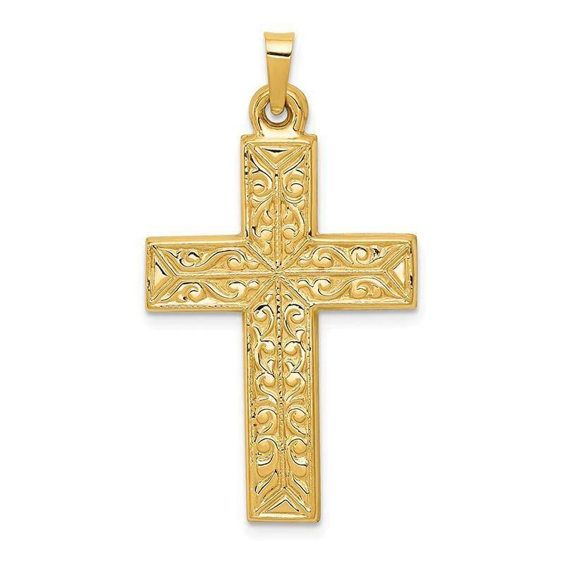 14k Polished Filigree Cross Pendant - Seattle Gold Grillz