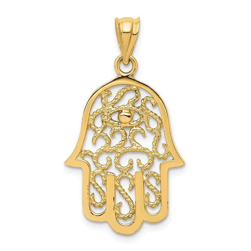 14k Polished Filigree Hamsa Pendant - Seattle Gold Grillz