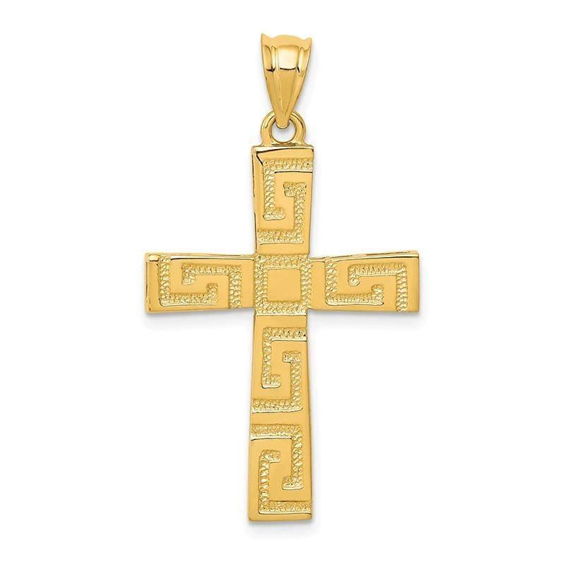 14k Polished Greek Key Cross Pendant - Seattle Gold Grillz