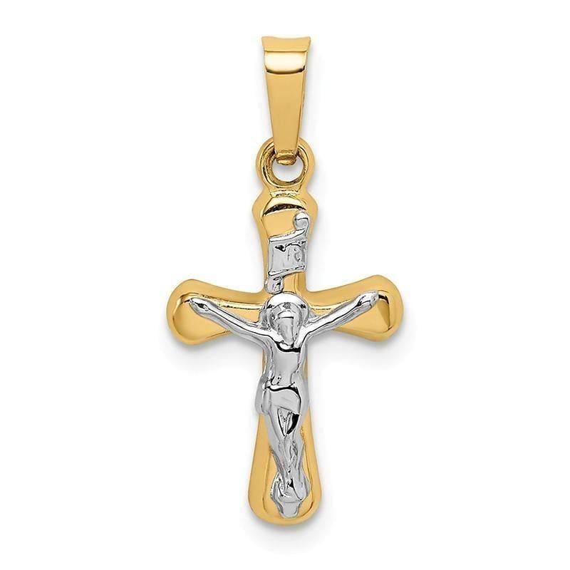 14k Polished INRI Rounded Crucifix Pendant - Seattle Gold Grillz