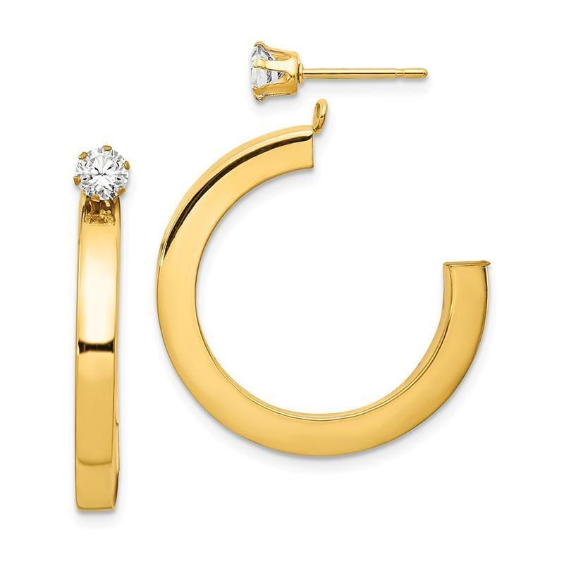 14k Polished J Hoop with CZ Stud Earring Jackets - Seattle Gold Grillz