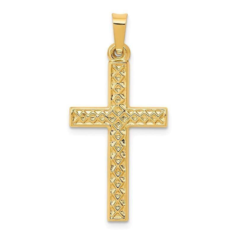 14k Polished Lattice Textured Cross Pendant - Seattle Gold Grillz