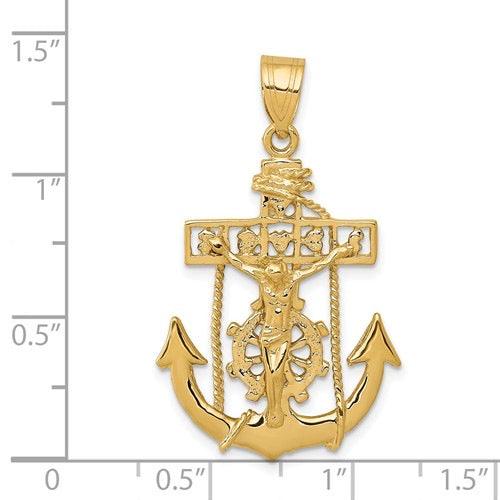 14k Polished Mariners Cross Pendant - Seattle Gold Grillz