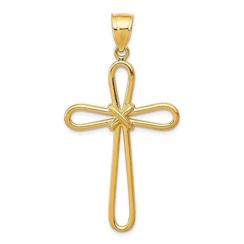 14k Polished Rounded Cross w--X- Center Pendant - Seattle Gold Grillz